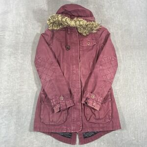 L.L.Bean Womens XS Burgundy Faux Fur Trim Hooded Parka Jacket